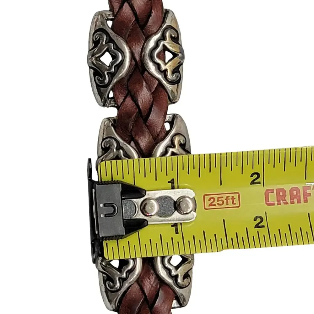 Brighton Vintage 1996 Womens Braided Leather Western Concho Belt Brown Size M